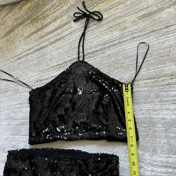 NWOT House of Harlow 1960 Halter Neck Crop Top Pants Set Black Sequin S - Picture 6 of 6